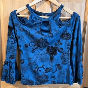 VENUS small velvet black and dark turquoise blue, cold shoulder top